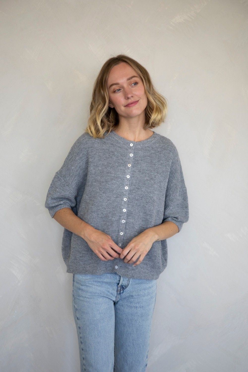 Say So Short Sleeve Ribbed Cardigan - Heather Grey