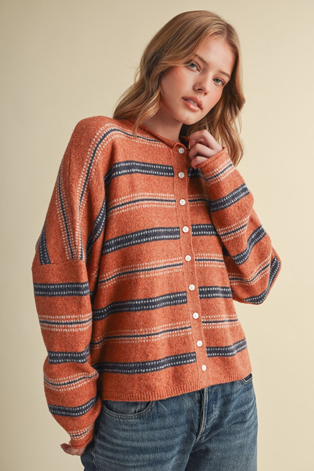 With The Flow Sweater Cardigan - Clay Multi