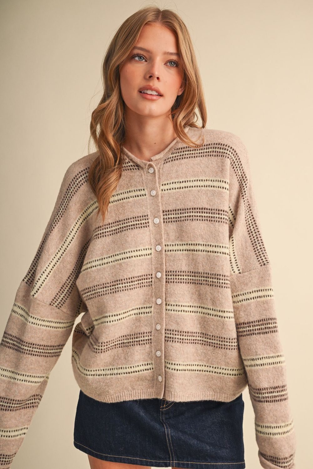 With The Flow Sweater Cardigan - Beige Multi