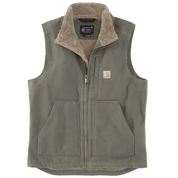 Men's Sherpa Lined Washed Duck Mock Neck Vest - Moss