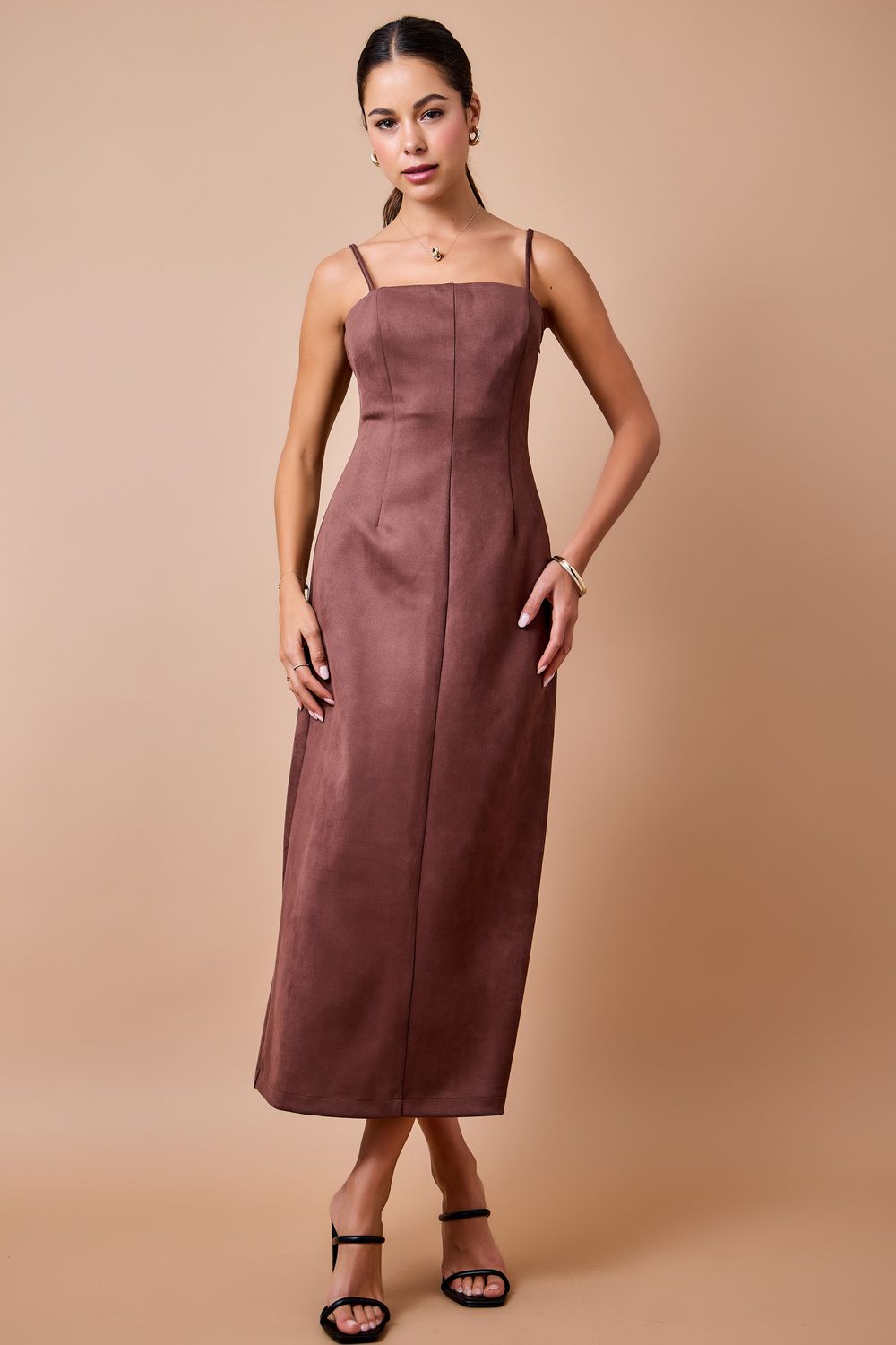 Always Yours Suede Midi Maxi Dress - Espresso