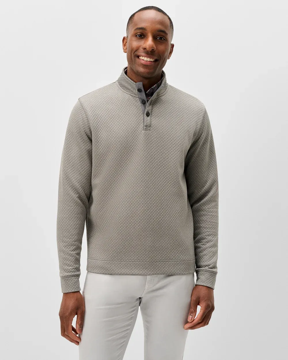 Rockwells Diamond-Quilted Henley Pullover - Smoke