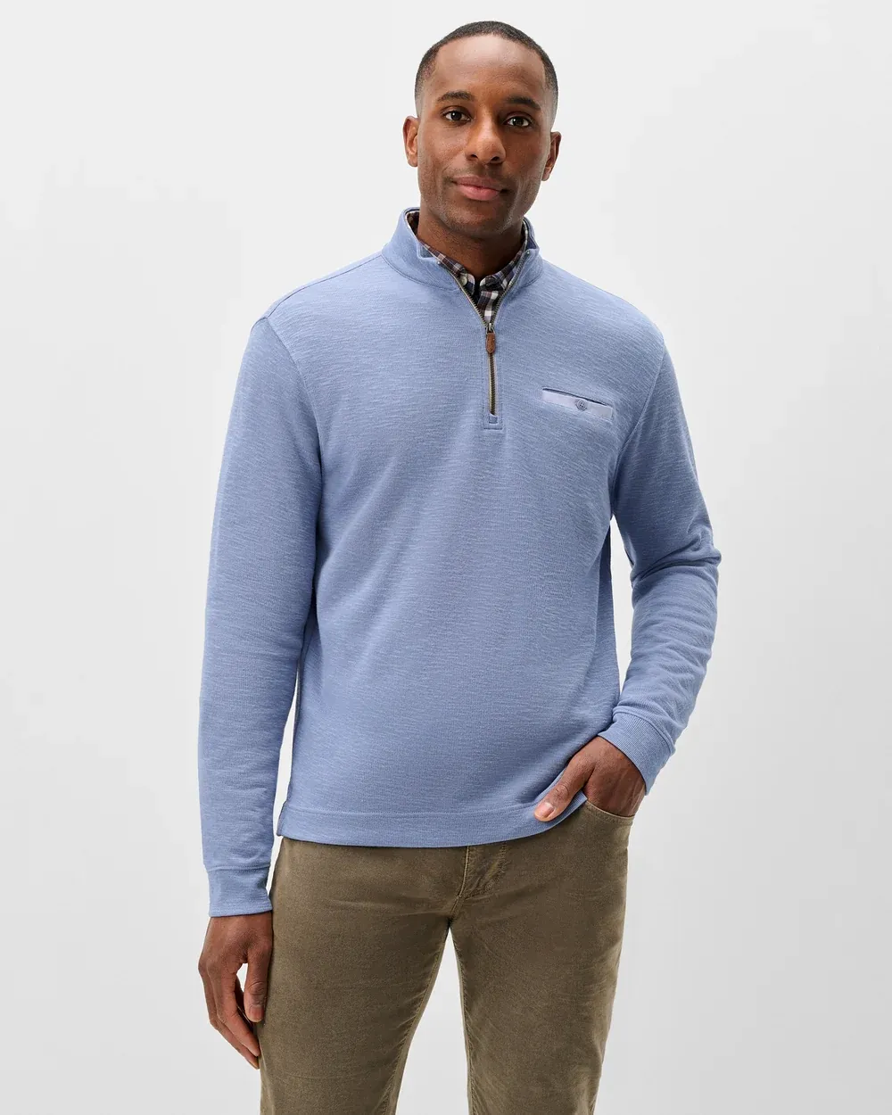 Flame Stitch Zip Pullover - Cloudburst