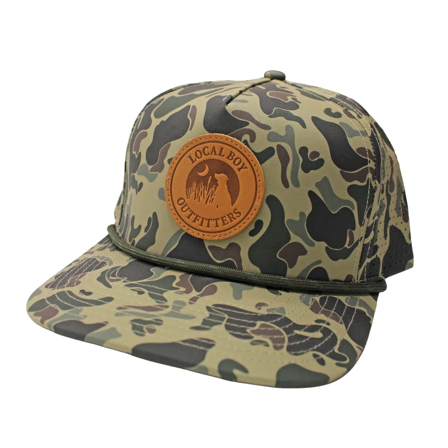 Youth Leather Patch Perforated Rope Hat - Retro Camo
