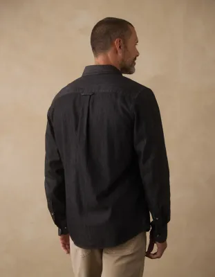 Cotton Denim Long Sleeve Button Down - Washed Black
