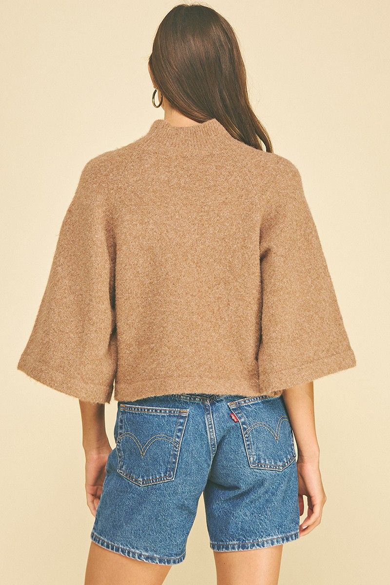 Wide Sleeve Mock Neck Sweater - Taupe