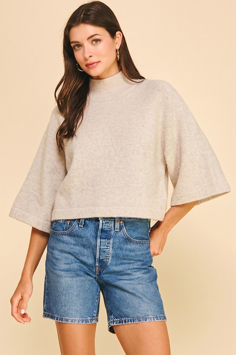 Wide Sleeve Mock Neck Sweater - Ivory
