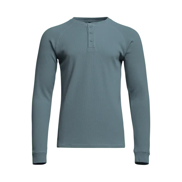 Waffle Henley - Gravel Blue