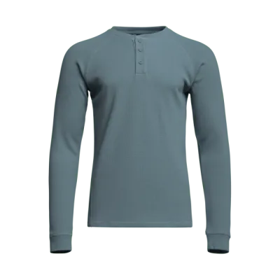 Waffle Henley - Gravel Blue