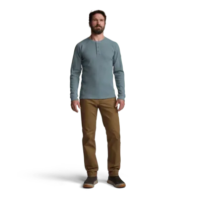 Waffle Henley - Gravel Blue