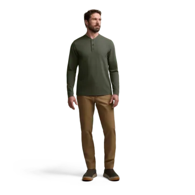 Foothills Long Sleeve Henley - Cypress Green