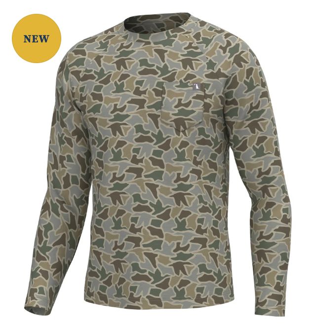 Youth Long Sleeve Heather Blend Crew - Sand Duck Camo