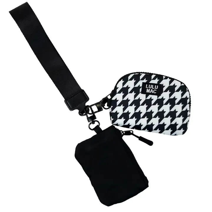 Double Pouch Wristlet - Black / Houndstooth