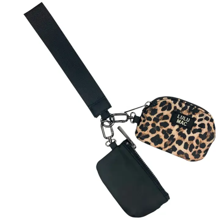 Double Pouch Wristlet - Black / Leopard
