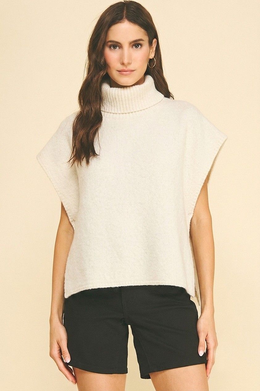 Cinnamon Cozy Turtleneck Poncho  - Taupe
