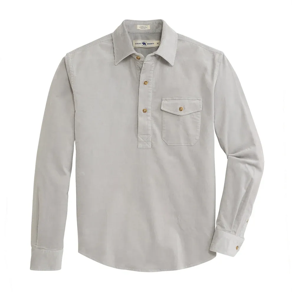 Stretch Cord Half Button Shirt - Harbor Mist