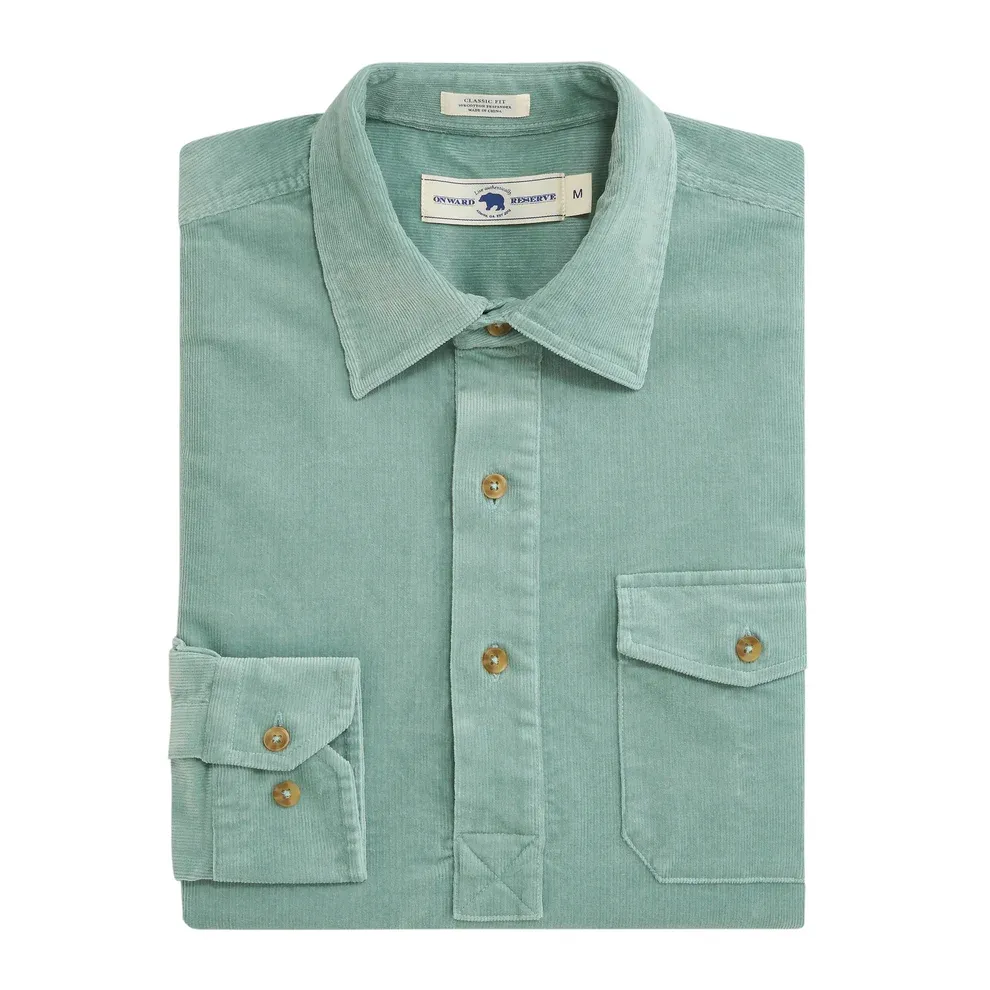 Stretch Cord Half Button Shirt - Surf