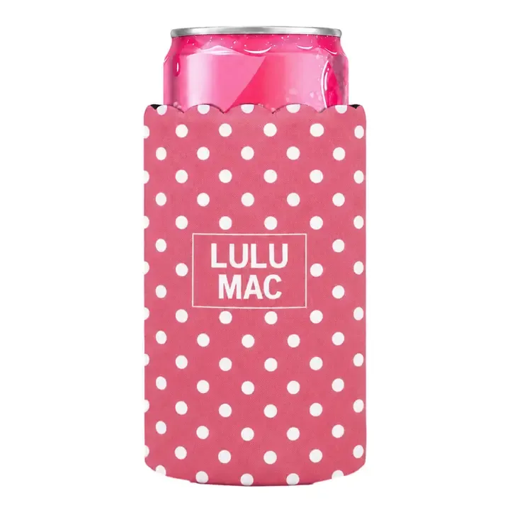Slim Can Koozie - Hot Pink / White Dot