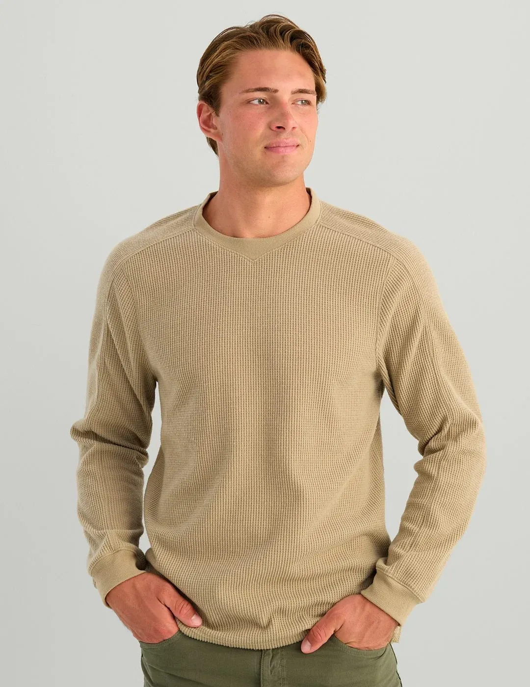 Men's Waffle Long Sleeve Crew - River Rock Heather