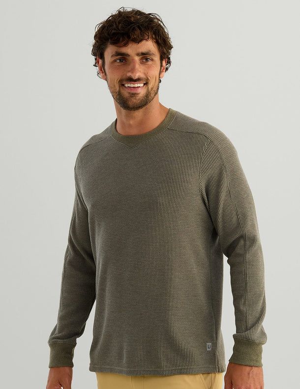 Men's Waffle Long Sleeve Crew - Heather Moss