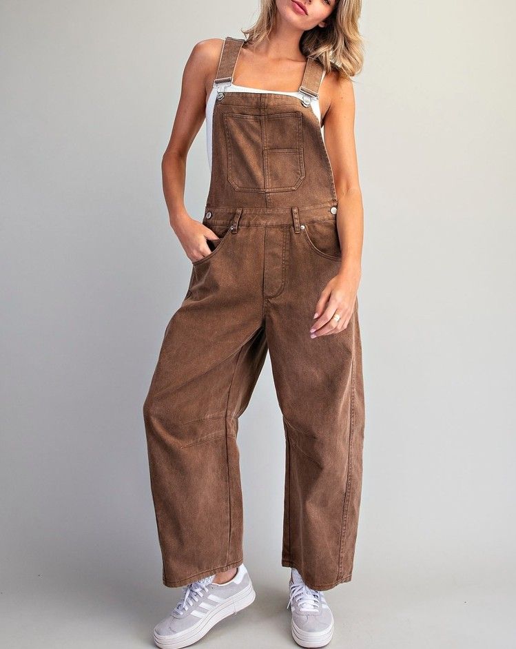 Mineral Washed Barrel Jumpsuit - Mocha Mousse