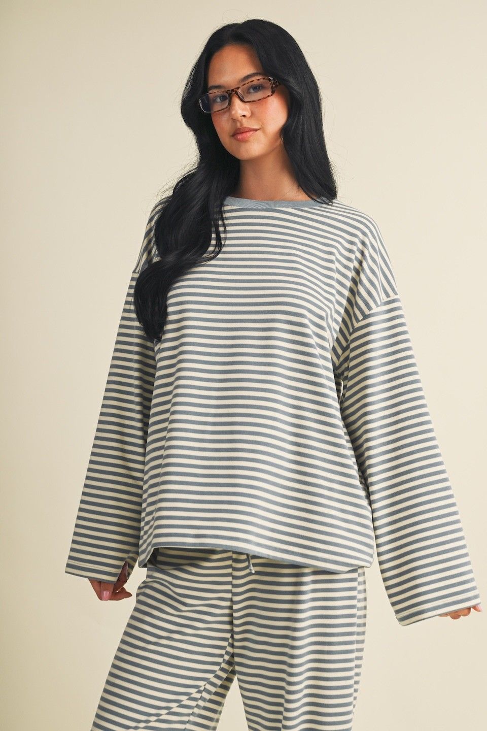 Lounge All Day Striped Long Sleeve Top - Blue White