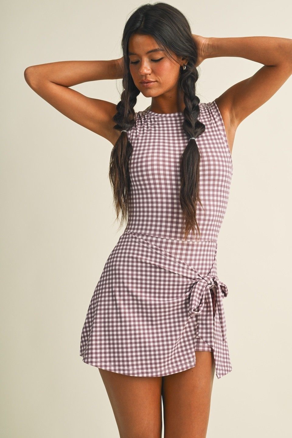 Low Stress Wrap Tie Dress W/ Shorts - Mauve Pink Gingham