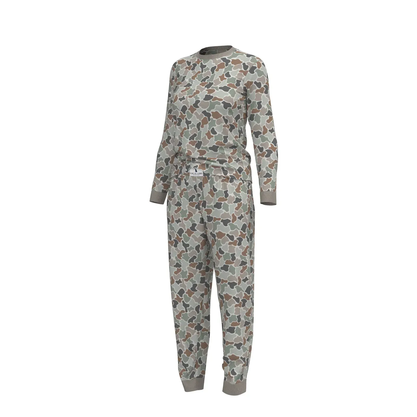 LG Youth Rib Pajama Pant Set - Forest Camo Flora