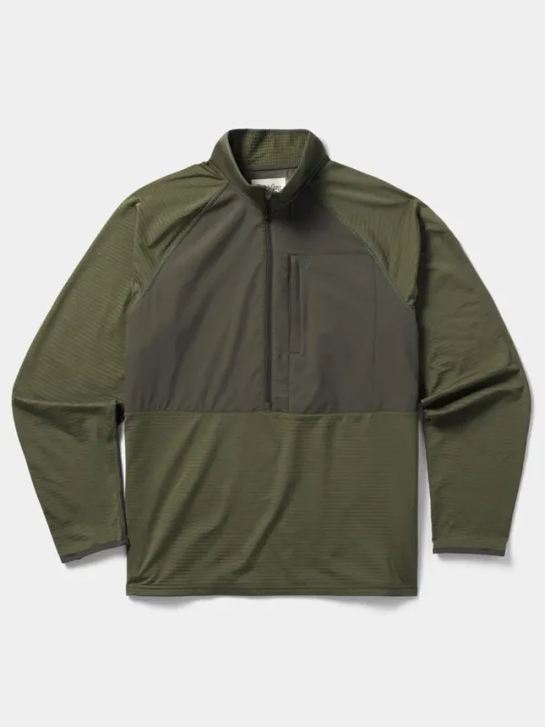 Mens Lightweight Grid Tech Fleece 1/2 Zip - Moss/Raven