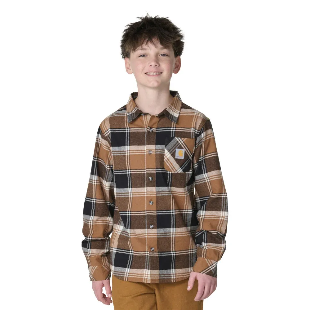 Youth Long Sleeve Flannel Shirt - Carhartt Brown