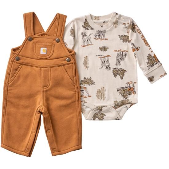 Infant Long Sleeve Bodysuit and Fleece Overall Set - Carhartt Brown