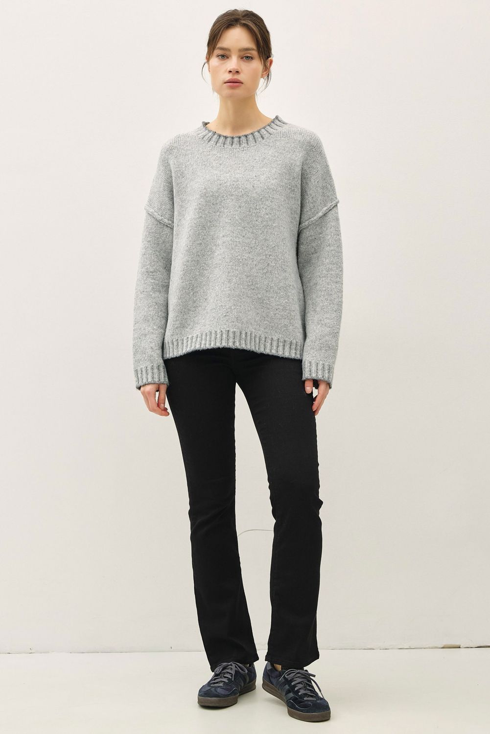 The Choice Mock Neck Sweater - Heather Grey