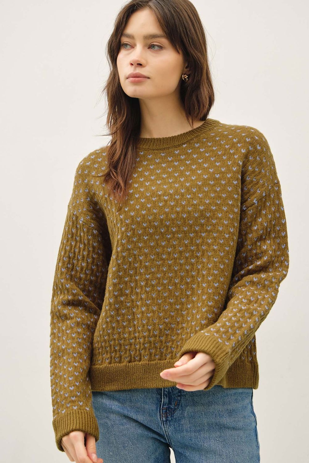 First To Know Polka Dot Jacquard Sweater - Brown
