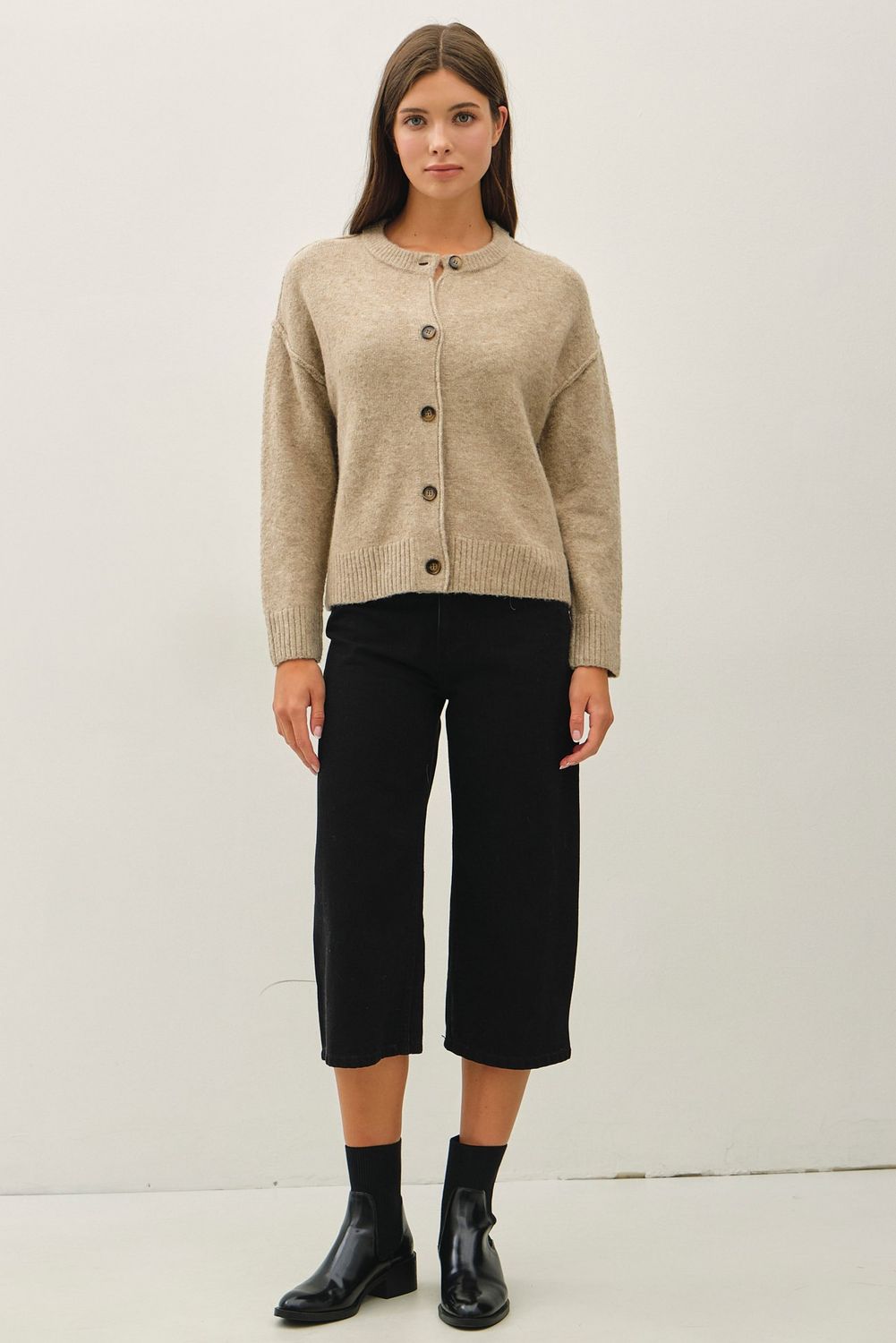 Go On Button Sweater Cardigan - Mushroom