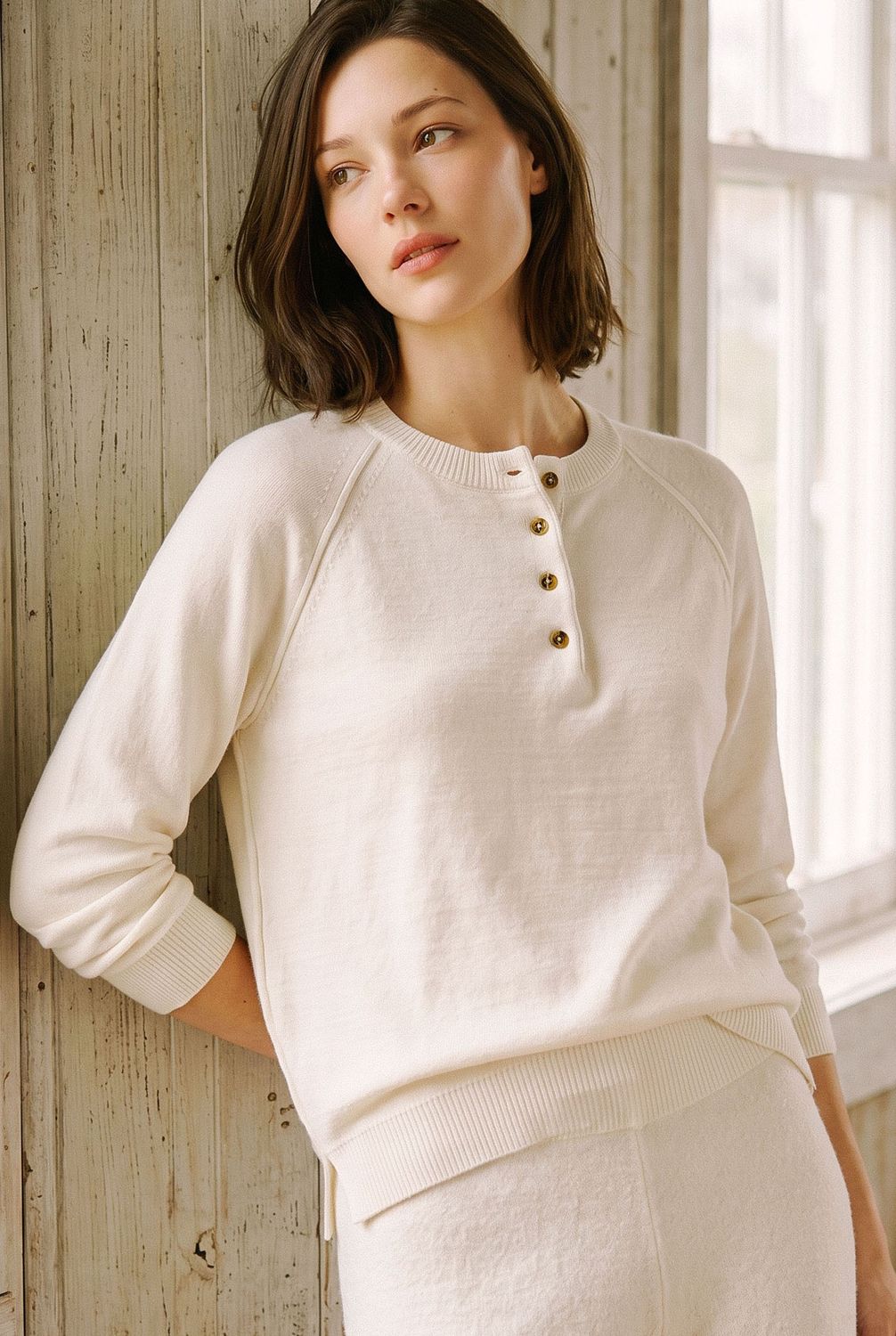 Here For You Henley Sweater - Ivory