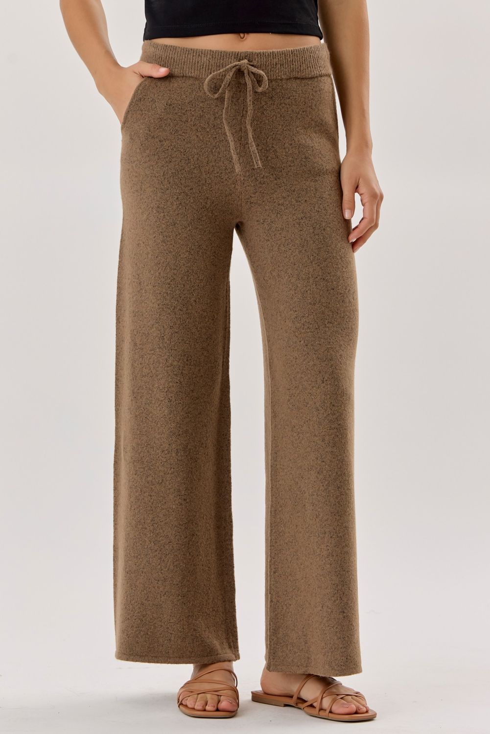 Away With You Wide Leg Sweater Pant - Brown