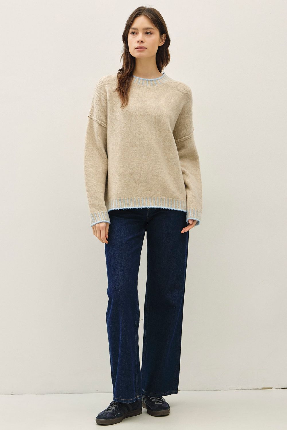 The Choice Mock Neck Sweater - Oatmeal