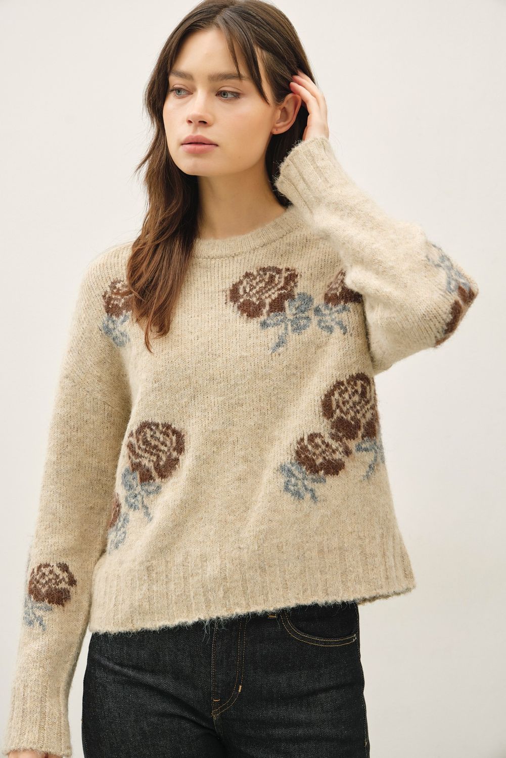 Be Present Floral Sweater - Brown