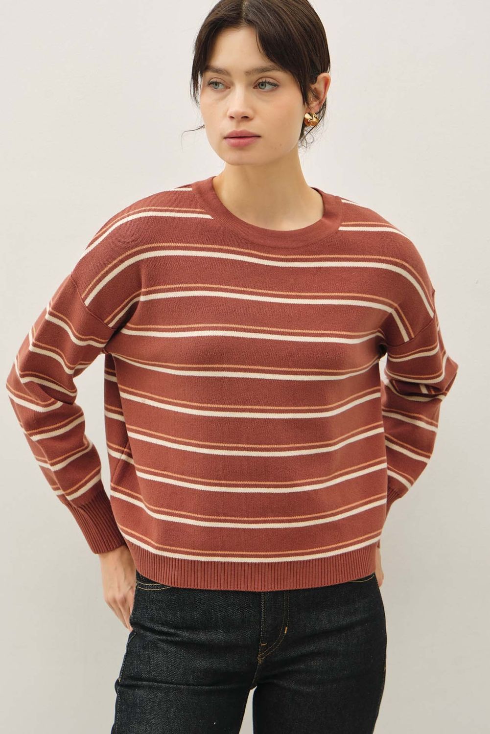 Wine And Dine Striped Sweater - Marsala