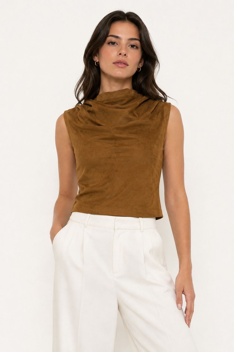 The Sedona Cowl Neck Tank Top - Brown