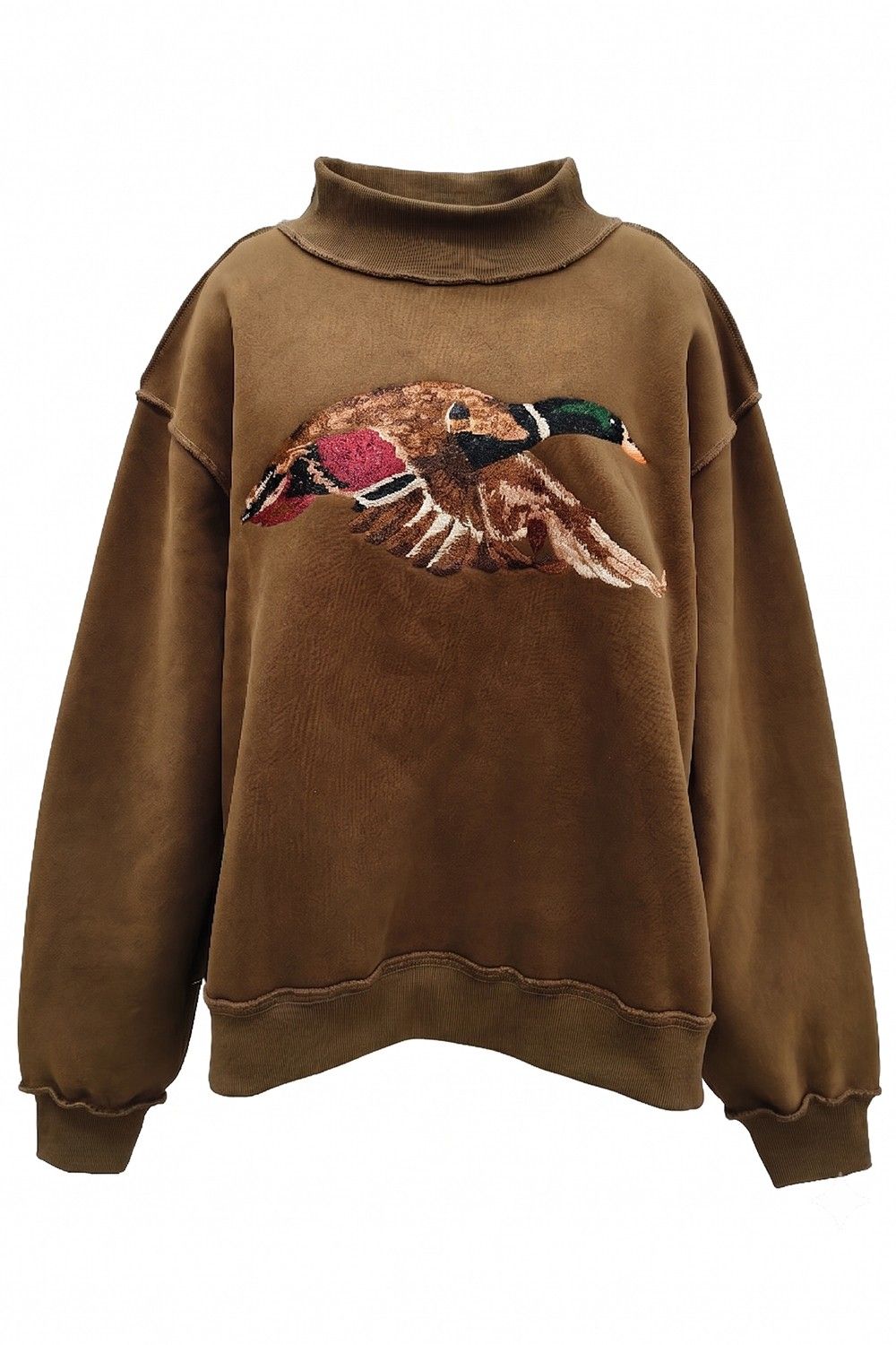 Mallard Embroidered Mock Neck Sweatshirt - Brown