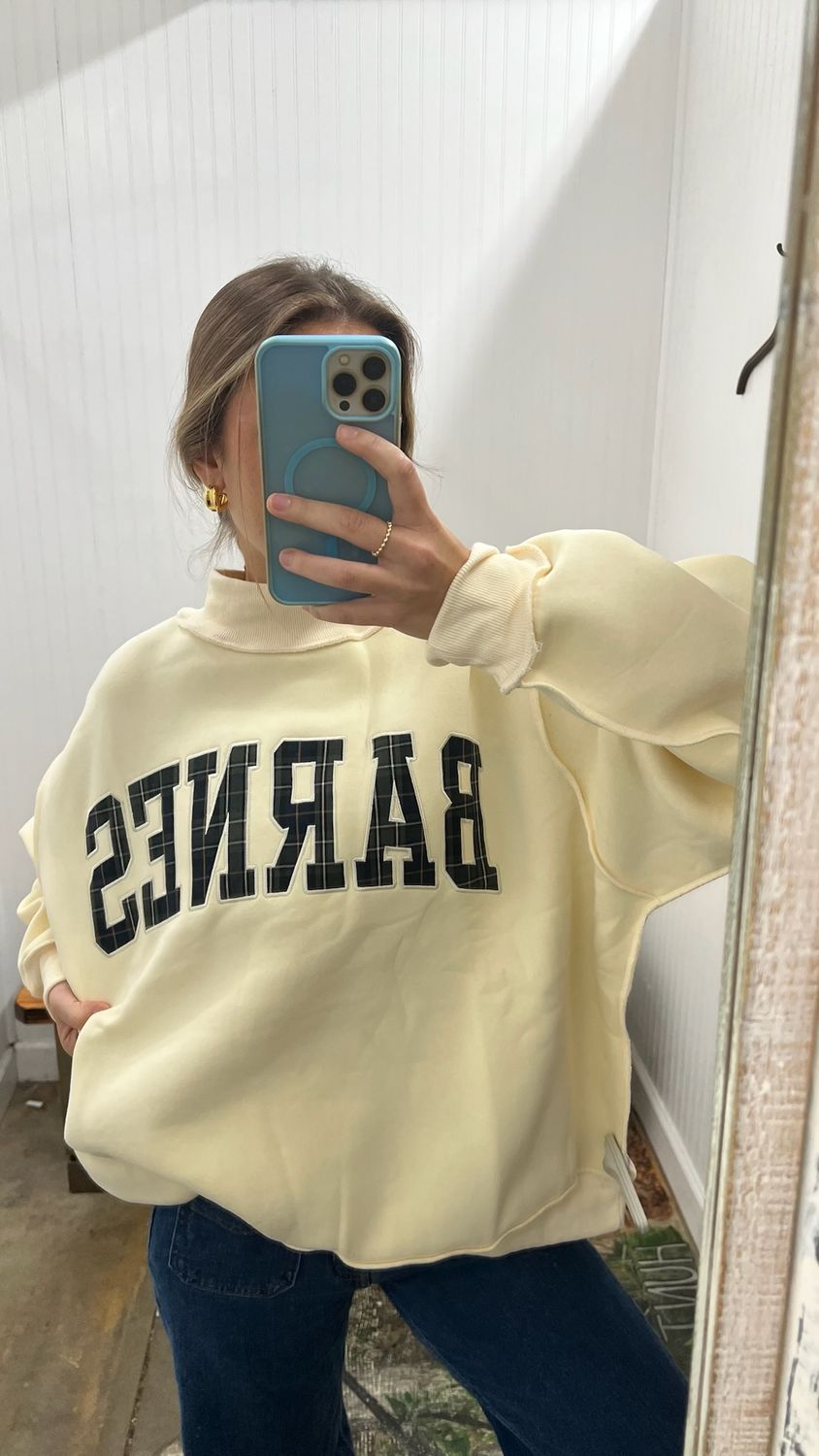 Barnes Plaid Embroidered Mock Neck Sweatshirt - Butter Cream