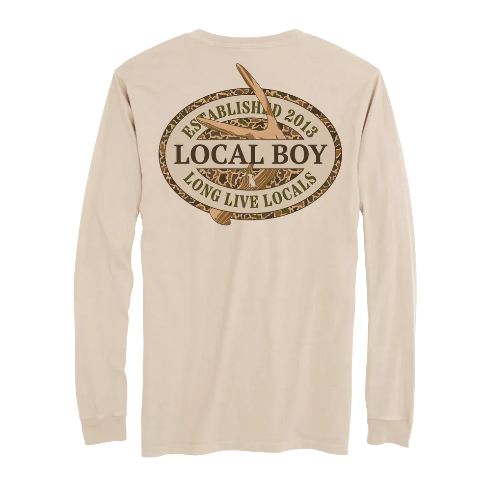 Old School Antler Oval Long Sleeve T-Shirt - Latte