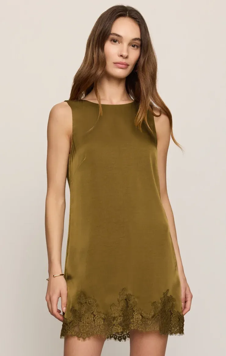 Meadow Muse Lace Mini Dress - Golden Sage