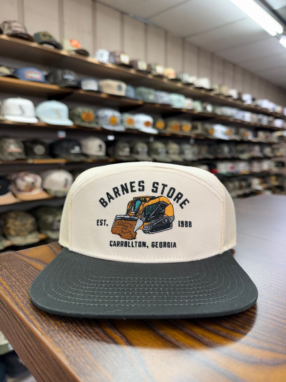 Skid Steer 7 Panel Hat - Cream/Black