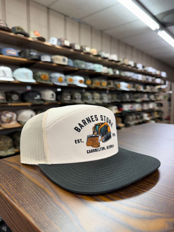Skid Steer 7 Panel Hat - Cream/Black
