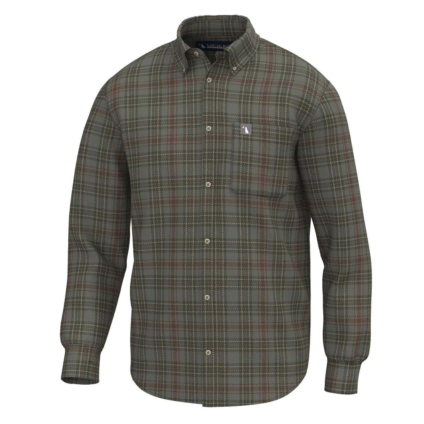 Cain Stretch Flannel - Moss Gray / Dark Olive / Dark Rust
