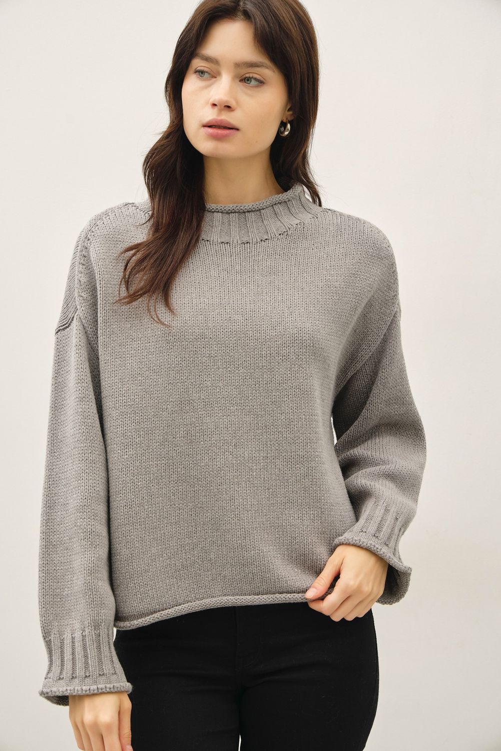 The Rory Rollneck Sweater - Heather Grey