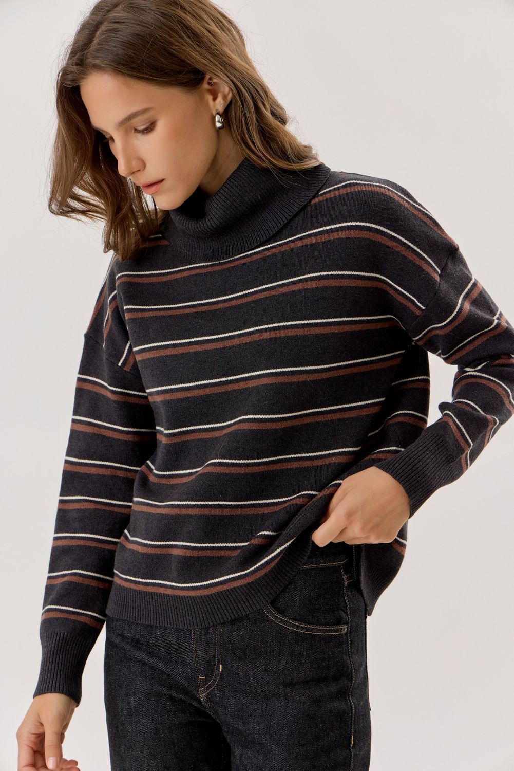 The Falling for Stripes Sweater - Charcoal