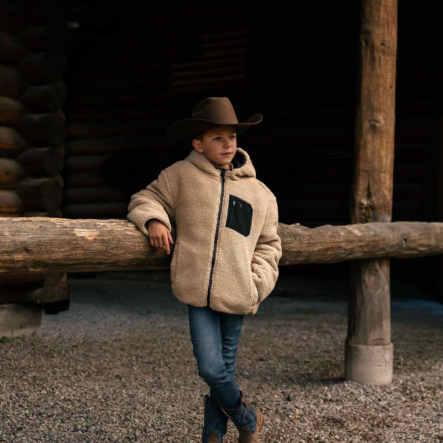 Youth Mountain Fleece - Reversible Hoodie Jacket - Tan